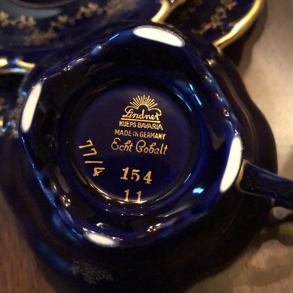 🇩🇪Lindner Kueps Echt Cobalt Fine China set: Cup, saucer, dessert plate - Picture 10 of 13